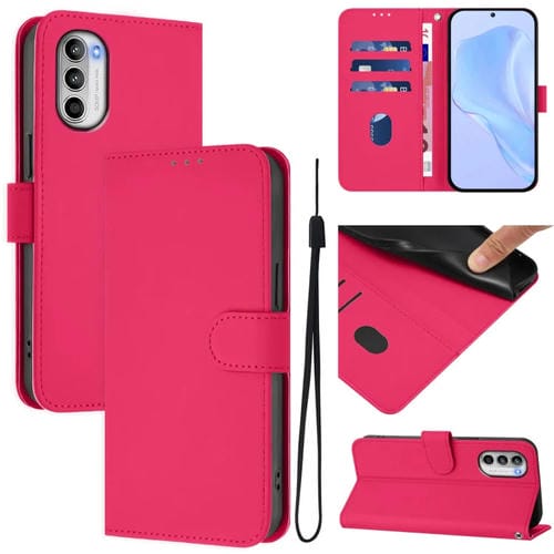 Funda de Piel Sintética con Cordón para Motorola Moto G52 4G y G82 5G (Rosa)