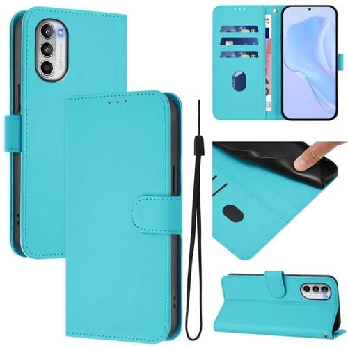 Funda Piel Sintética con Cordón para Motorola Moto G52 4G y G82 5G (Azul Lago)