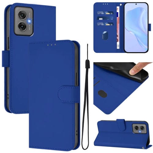 Funda de Piel Sintética con Cordón para Motorola Moto G55 (Azul Oscuro)