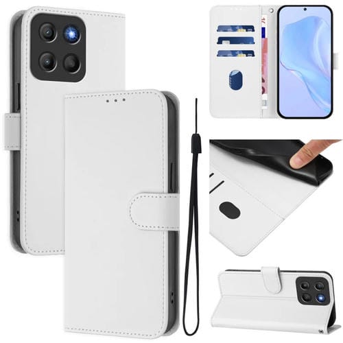 Funda de Piel Sintética con Cordón para Motorola Moto G15 (Blanco)