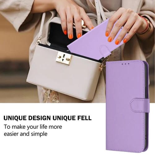 Funda de cuero con textura de piel y cordón para Motorola Moto G15 Power (morado lavanda)