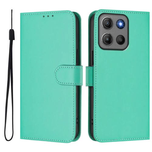 Funda de cuero con cordón para Motorola Moto G15 Power, color sólido y tacto suave (verde)