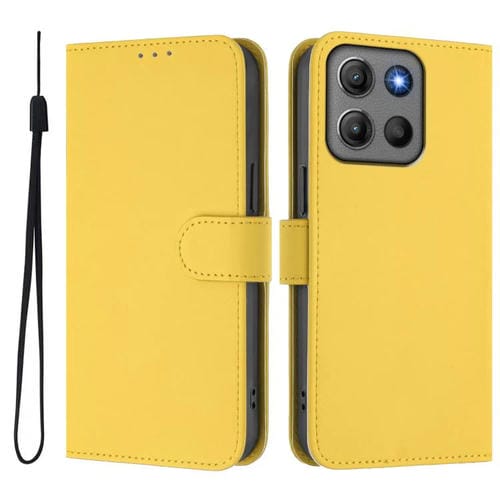 Funda de cuero con textura de piel y cordón para Motorola Moto G15 Power (amarillo limón)