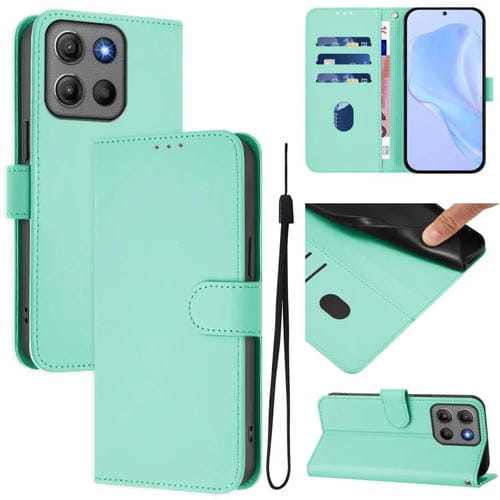Funda de cuero con textura de piel y cordón para Motorola Moto G15 Power (verde menta)