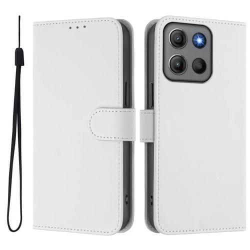 Funda de cuero con cordón para Motorola Moto G15 Power, color sólido y tacto suave (blanco)
