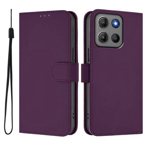 Funda de cuero con cordón para Motorola Moto G15 Power, color liso, con tacto suave (violeta)