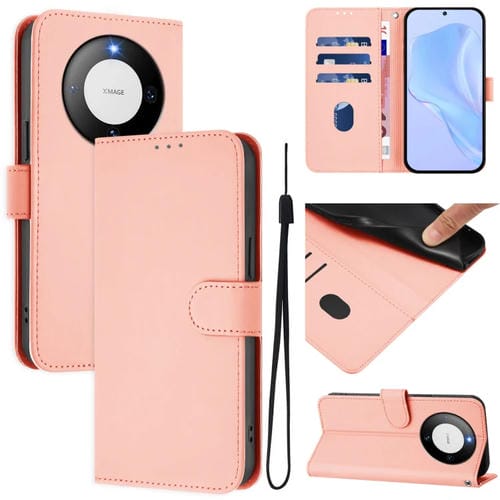 Funda Piel Sintética con Cordón para Huawei Mate 60 con Tacto de Piel (Rosa)