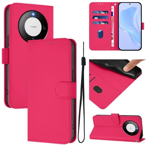 Funda de Piel Sintética con Cordón para Huawei Mate 60 con Tacto de Piel (Rosa y Rojo)