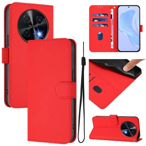 Funda de Piel con Cordón para Huawei Nova 12I 4G Diseño Piel Sintética (Rojo)