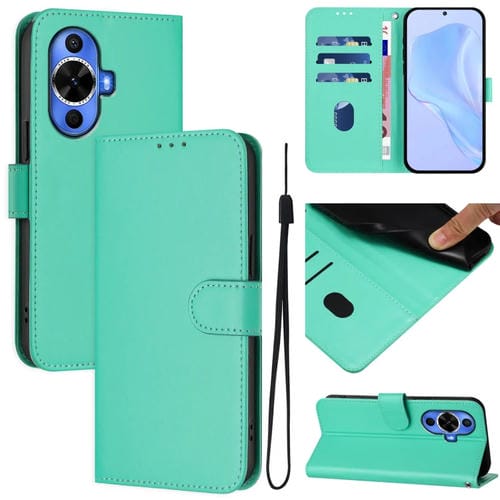 Funda de Piel Sintética con Cordón para Huawei Nova 12S 4G con Tacto de Piel (Verde)