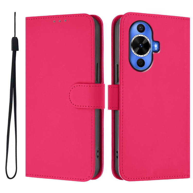 Funda de Piel con Cordón para Huawei Nova 12S 4G con Tacto de Piel (Rosa Rojo)
