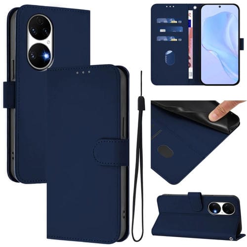 Funda de Piel con Cordón para Huawei P50 Skin Feel (Azul Marino)