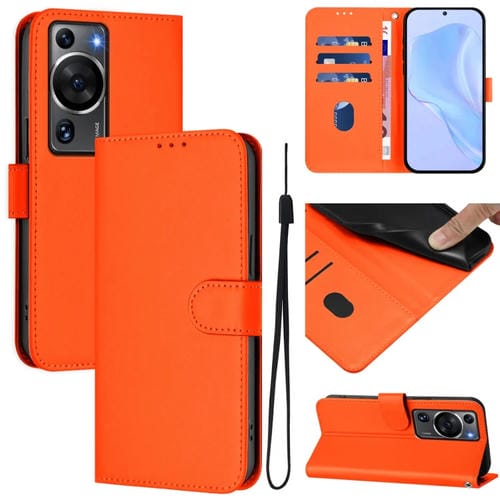 Funda de Piel Sintética con Cordón para Huawei P60/P60 Pro (Naranja)