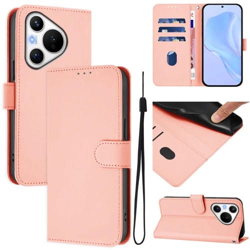Funda de Piel con Cordón para Teléfono Huawei Pura 70 Skin Feel (Rosa)