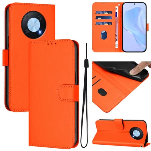 Funda de Piel Sintética con Cordón para Huawei Enjoy 50 Pro 4G y Nova Y90 (Naranja)
