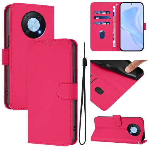 Funda de Piel Sintética con Cordón para Huawei Enjoy 50 Pro 4G/Nova Y90 (Rosa)