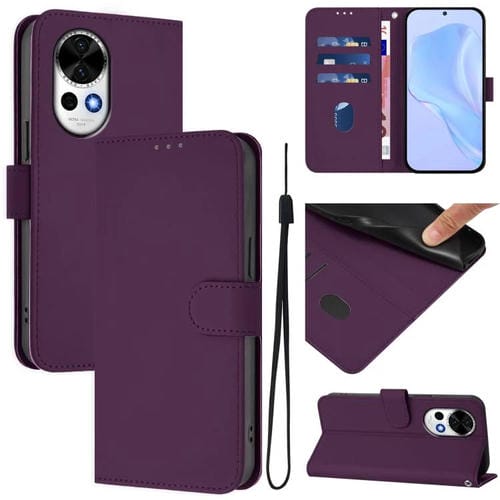 Funda de Piel con Cordón para Huawei Nova 13 y Nova 12 con Tacto de Piel (Violeta)