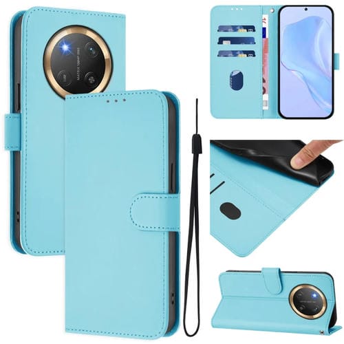 Funda de Cuero con Textura de Piel y Cordón para Honor X9C 5G (Azul Cielo)