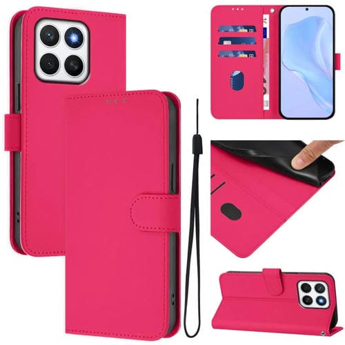 Funda de Cuero con Cordón para Honor X8C 4G Diseño Piel Liso Tacto Global (Rosa y Rojo)