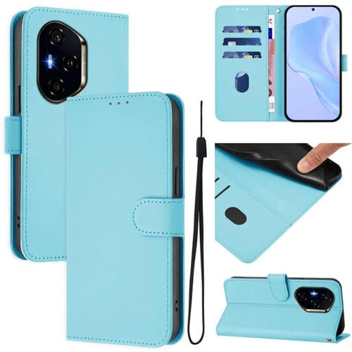 Funda de Cuero con Textura de Piel y Cordón para Honor 400 (Azul Cielo)