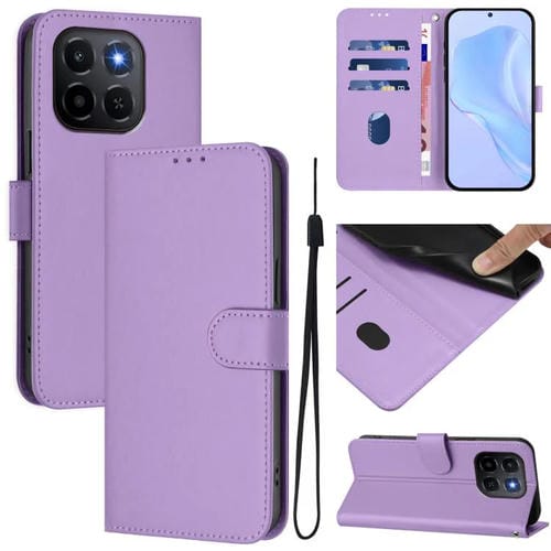 Funda de cuero con textura de piel y cordón para Honor X6C 4G (morado lavanda)