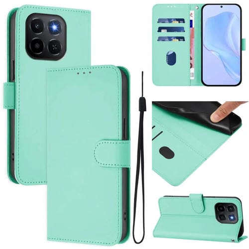 Funda de cuero con textura de piel y cordón para Honor X6C 4G (verde menta)