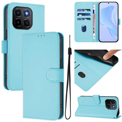 Funda de cuero con textura de piel y cordón para Honor X6C 4G (azul cielo)