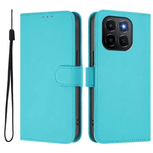 Funda de piel con textura de color liso y cordón para Honor X6C 4G (azul lago)