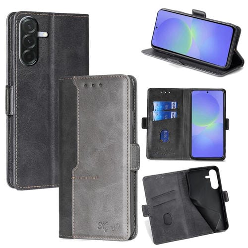 Funda de cuero con hebilla lateral en color de contraste para Samsung Galaxy A36 5G (negro y gris)