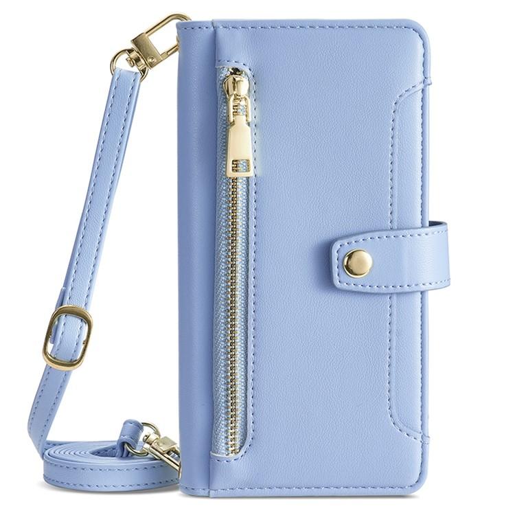 Funda de cuero tipo cartera con cremallera y textura de oveja para Samsung Galaxy F06 5G (azul)