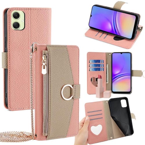 Funda de piel con textura de lichi para Samsung Galaxy A05 4G (rosa)