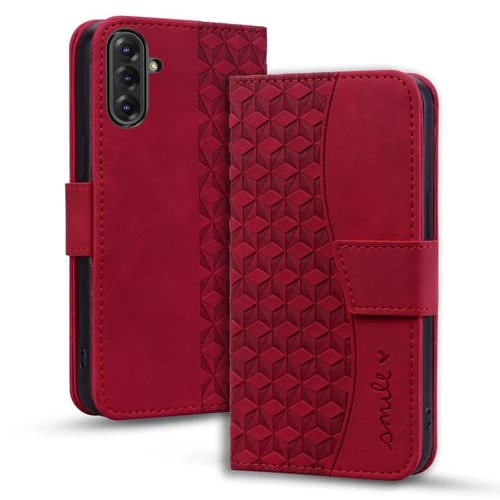 Funda de Cuero Samsung Galaxy A36/A56 Hebilla Diamante Cordón (Rojo Vino)