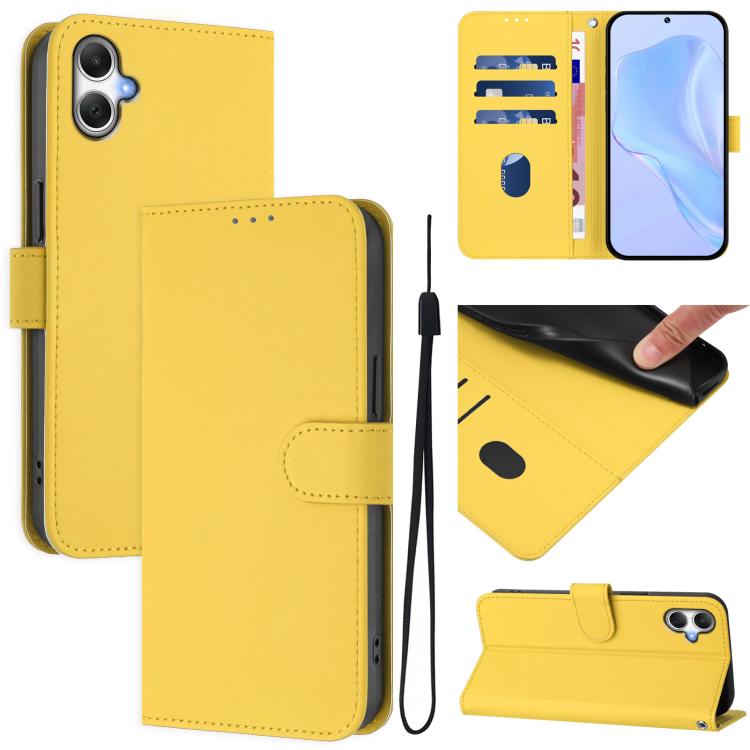 Funda de piel con textura de color liso y cordón para Samsung Galaxy A07 4G (amarillo limón)