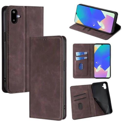 Funda de cuero magnética con textura de piel para Samsung Galaxy F06 5G (marrón oscuro)