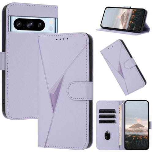 Funda de Cuero con Cierre de Hebilla y Diseño Triangular para Google Pixel 8 Pro (Morado Claro)
