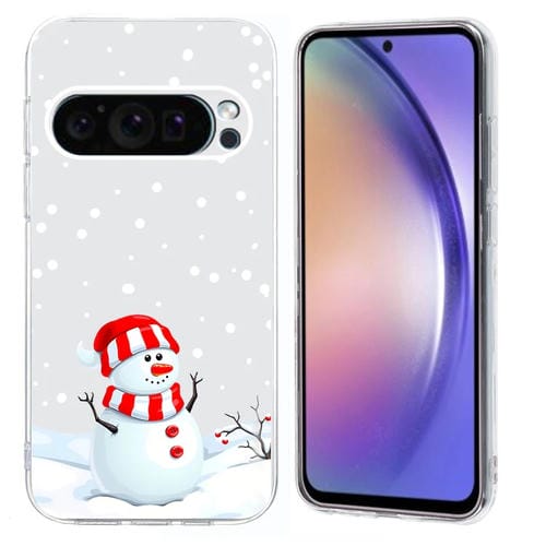 Funda TPU Transparente con Diseño Navideño para Google Pixel 9 Pro XL (Muñeco de Nieve)