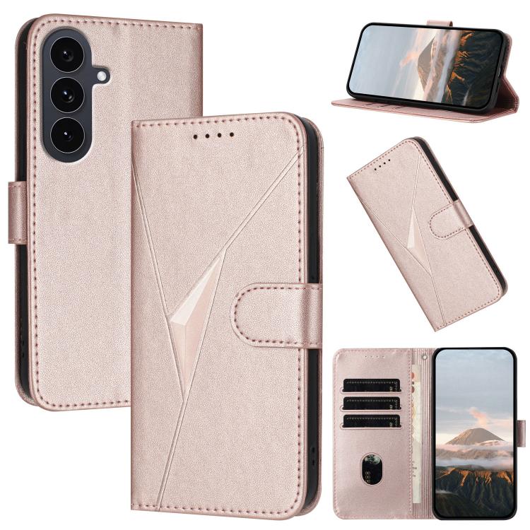 Funda de cuero con hebilla y diseño triangular para Samsung Galaxy S25 FE 5G (oro rosa)