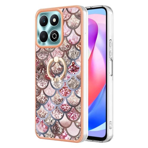 Funda TPU Honor X6B a Prueba de Golpes con Patrón Galvanoplastia y Soporte Anillo (Escamas Rosas)
