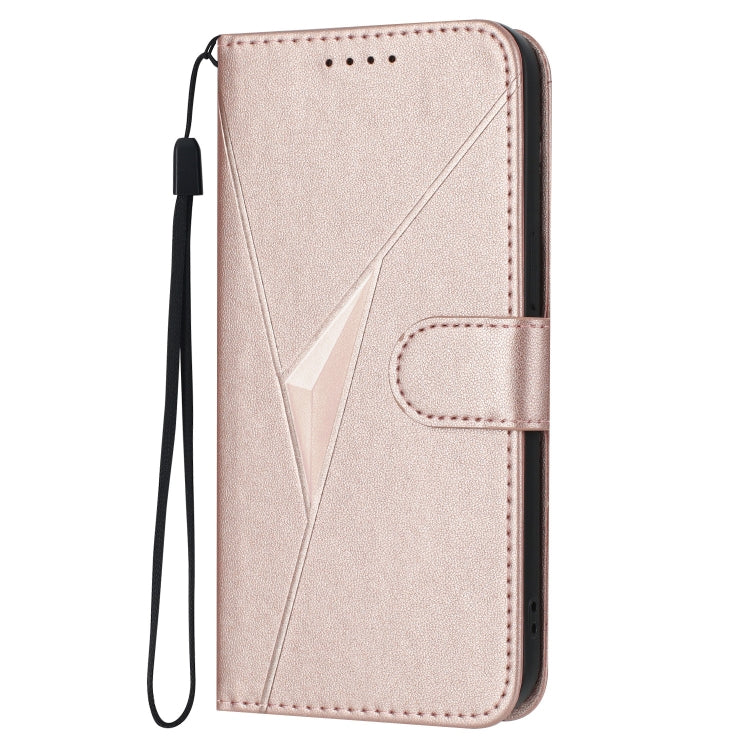 Funda de Cuero para OnePlus 12 con Cierre de Hebilla y Diseño Triangular (Oro Rosa)