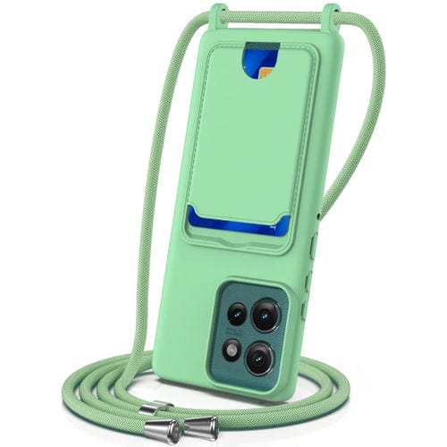 Funda Silicona Líquida para Motorola Edge 50 Neo con Cordón y Tarjetero (Verde)