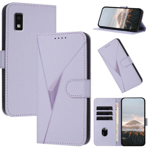 Funda de Cuero para Sharp Aquos Wish3 con Cierre de Hebilla y Diseño Triangular (Morado Claro)
