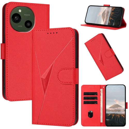 Funda de Cuero para Sharp Aquos R9 con Cierre de Hebilla y Diseño Triangular (Rojo)