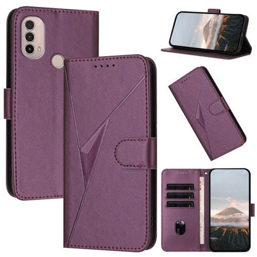 Funda de Cuero para Motorola Moto E40 con Cierre de Hebilla y Diseño Triangular (Morado Oscuro)