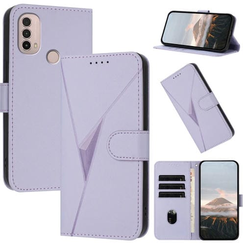 Funda de Cuero para Motorola Moto E40 con Cierre de Hebilla y Diseño Triangular (Morado Claro)