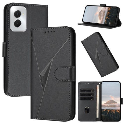 Funda de Cuero Motorola Moto G Power 2024 con Cierre de Hebilla y Diseño Triangular (Negro)