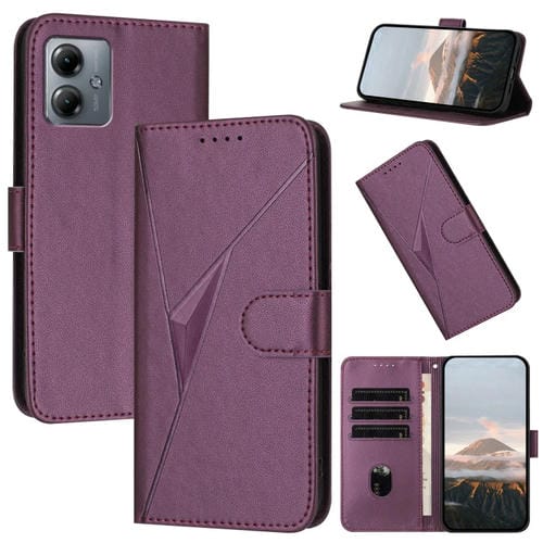Funda de Cuero Motorola Moto G14 con Cierre de Hebilla y Diseño Triangular (Morado Oscuro)