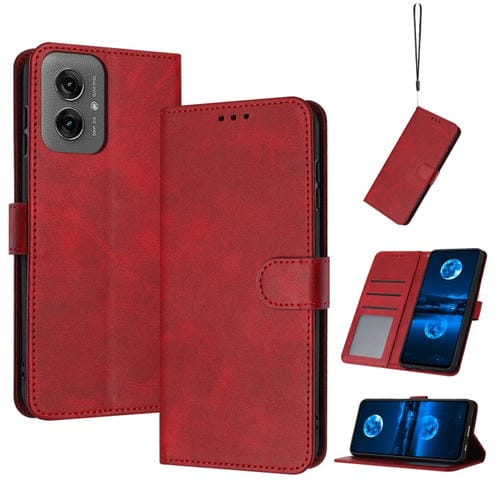 Funda de Piel Sintética con Tapa para Motorola Moto G55 (Rojo)