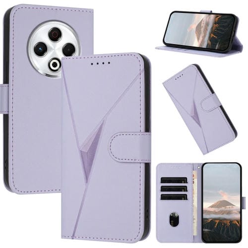 Funda de Cuero para Tecno Spark 30 4G con Cierre de Hebilla y Diseño Triangular (Morado Claro)
