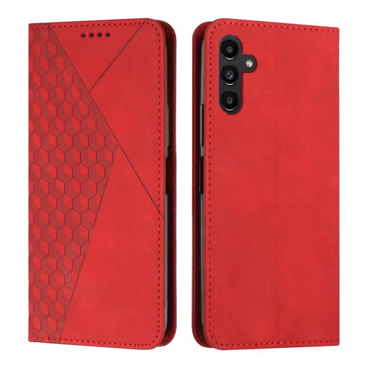 Funda de cuero magnética con textura de diamante para Samsung Galaxy S25 FE 5G (roja)