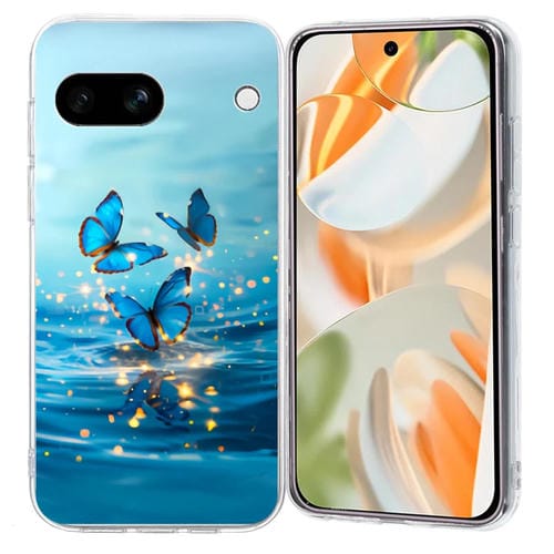 Funda TPU Google Pixel 8A con Patrón de Pintura Colorida (Mariposas Azules)